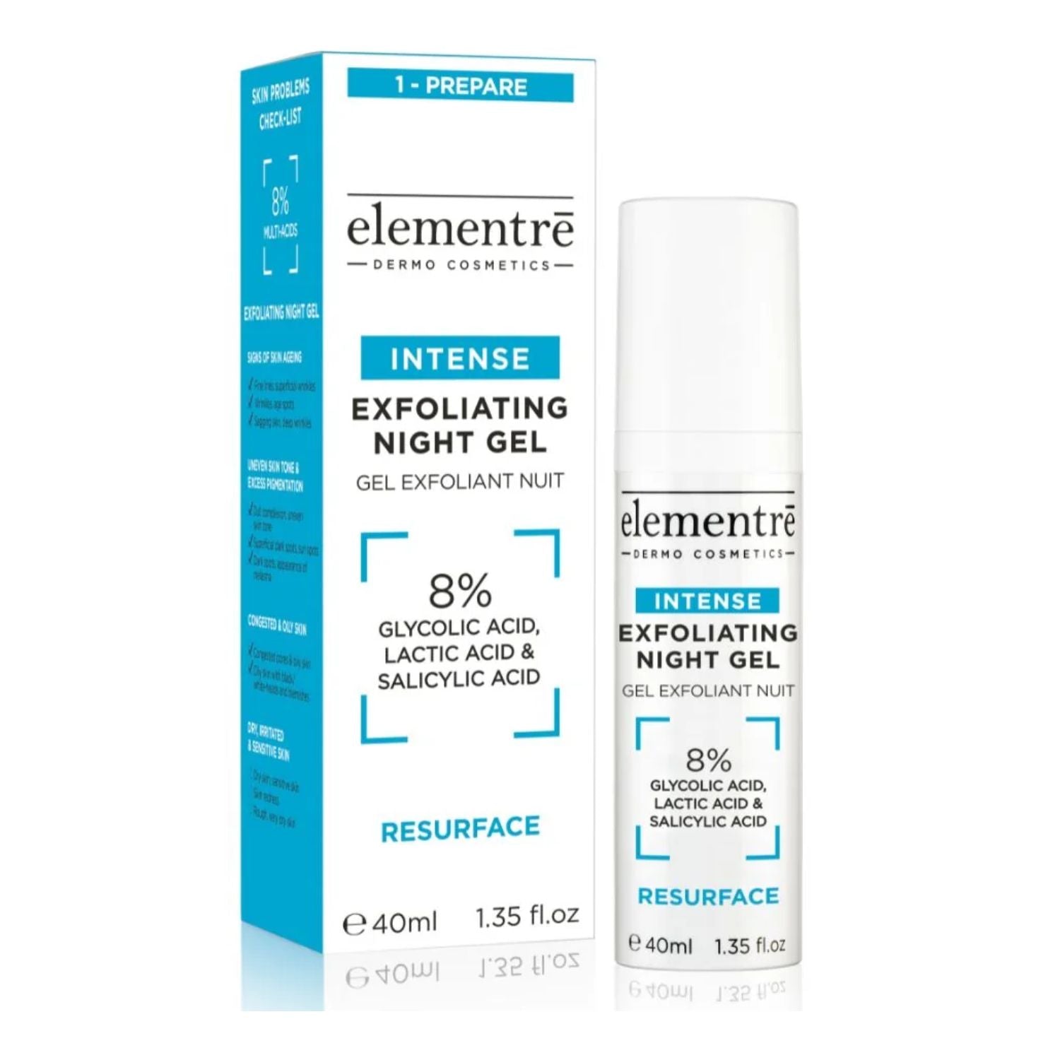 Elementre Dermo Cosmetics Elementre | 8% Glycolic Lactic Salicylic Acids Intense Exfoliating Night Gel | 40ml - SkinShop